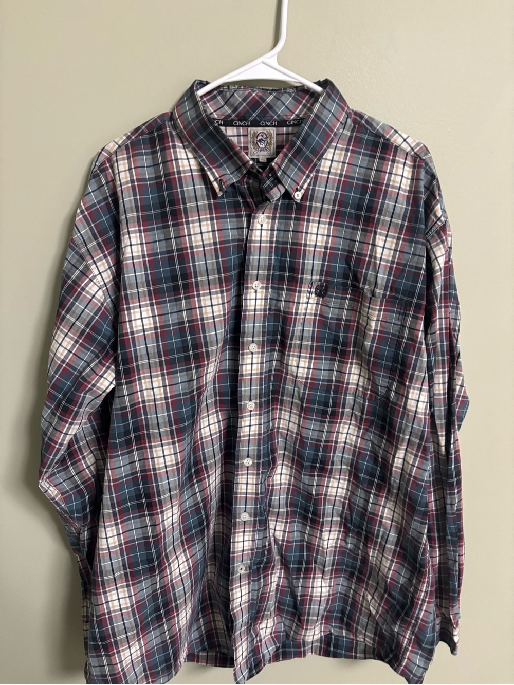 Cinch Shirt Mens Size XL Plaid Long Sleeve Button Up Western Cowboy Logo Rodeo